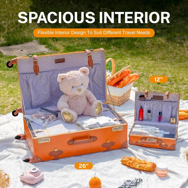 Vintage-Inspired Luggage Set With Spinner Wheels And Protective Cover