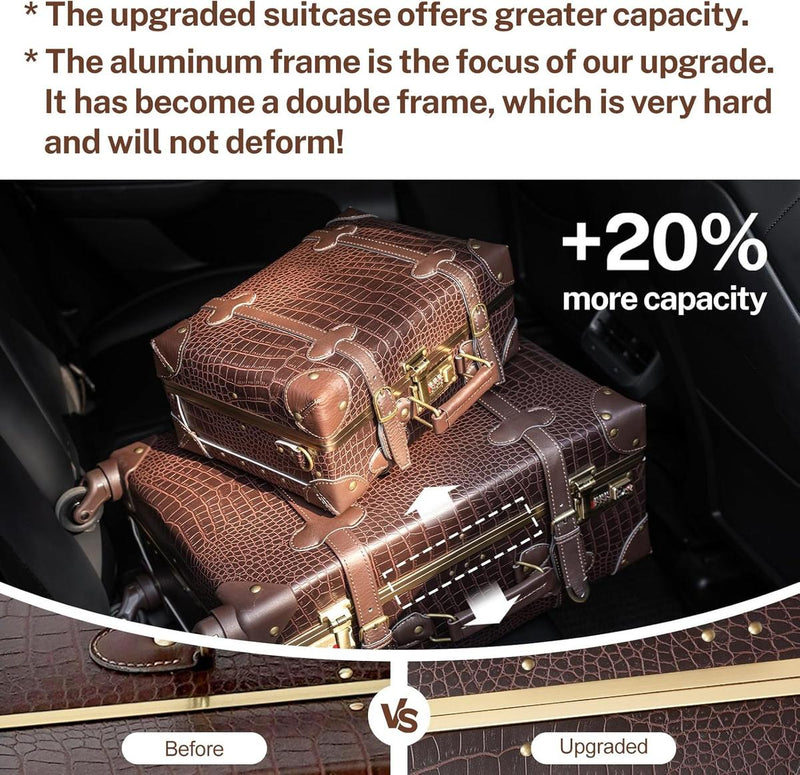 Vintage-Inspired Luggage Set With Spinner Wheels And Protective Cover
