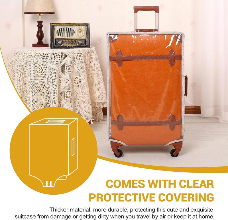 Vintage-Inspired Luggage Set With Spinner Wheels And Protective Cover