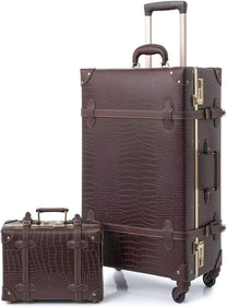 Vintage-Inspired Luggage Set With Spinner Wheels And Protective Cover