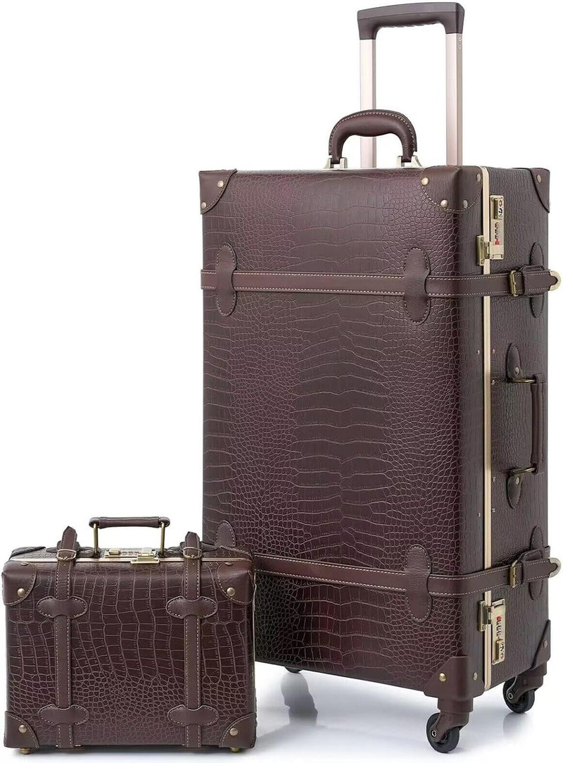 Vintage-Inspired Luggage Set With Spinner Wheels And Protective Cover
