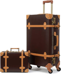 Vintage-Inspired Luggage Set With Spinner Wheels And Protective Cover