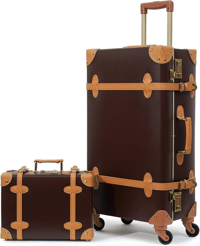 Vintage-Inspired Luggage Set With Spinner Wheels And Protective Cover
