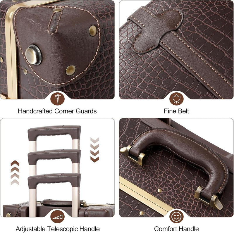 Vintage-Inspired Luggage Set With Spinner Wheels And Protective Cover