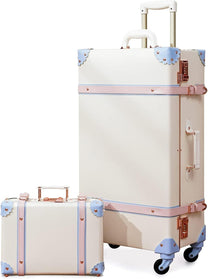 Vintage-Inspired Luggage Set With Spinner Wheels And Protective Cover