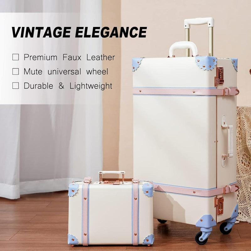 Vintage-Inspired Luggage Set With Spinner Wheels And Protective Cover