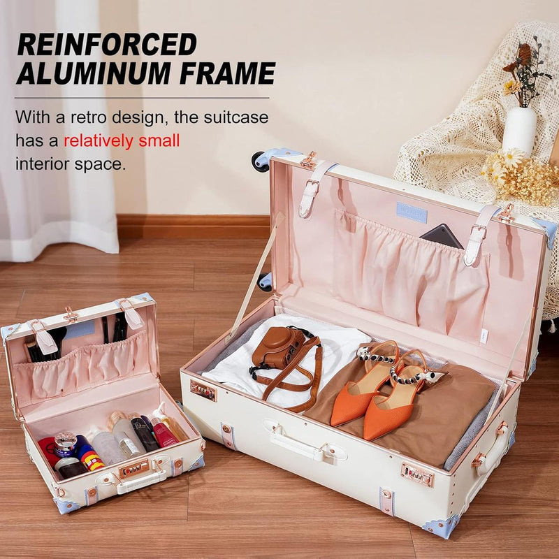 Vintage-Inspired Luggage Set With Spinner Wheels And Protective Cover