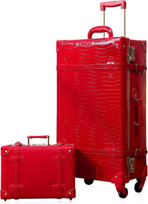 Vintage-Inspired Luggage Set With Spinner Wheels And Protective Cover
