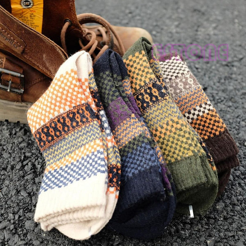 Vintage Jacquard Wool Blend Socks Set for Warmth and Comfort
