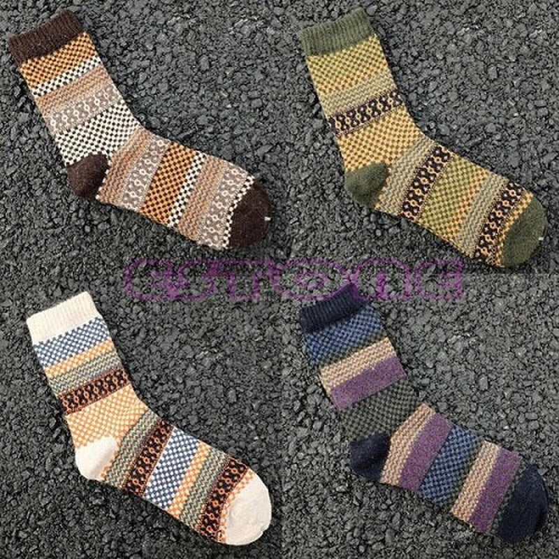 Vintage Jacquard Wool Blend Socks Set for Warmth and Comfort