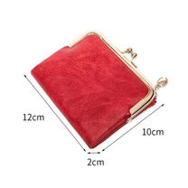 Vintage Kiss Lock Short Wallet PU Leather Bifold