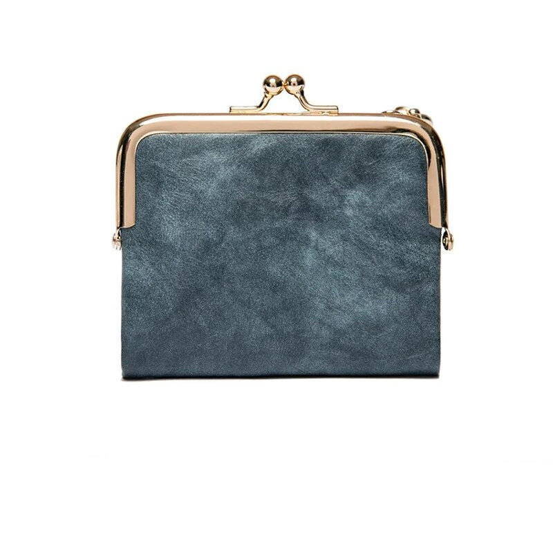 Vintage Kiss Lock Short Wallet PU Leather Bifold