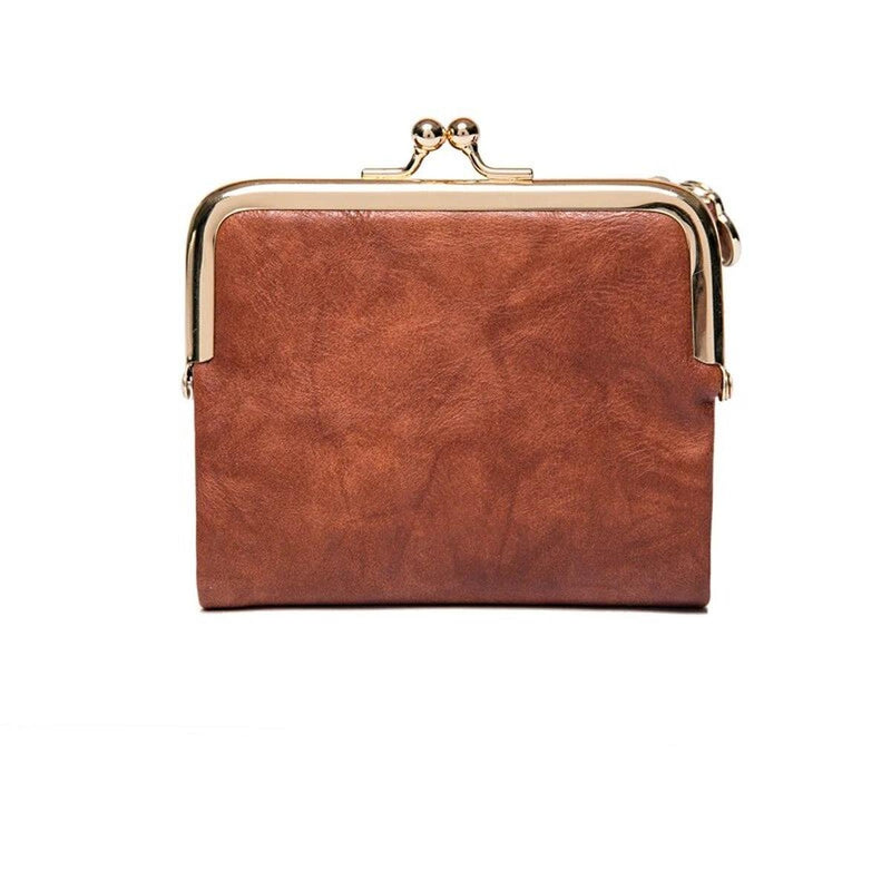 Vintage Kiss Lock Short Wallet PU Leather Bifold