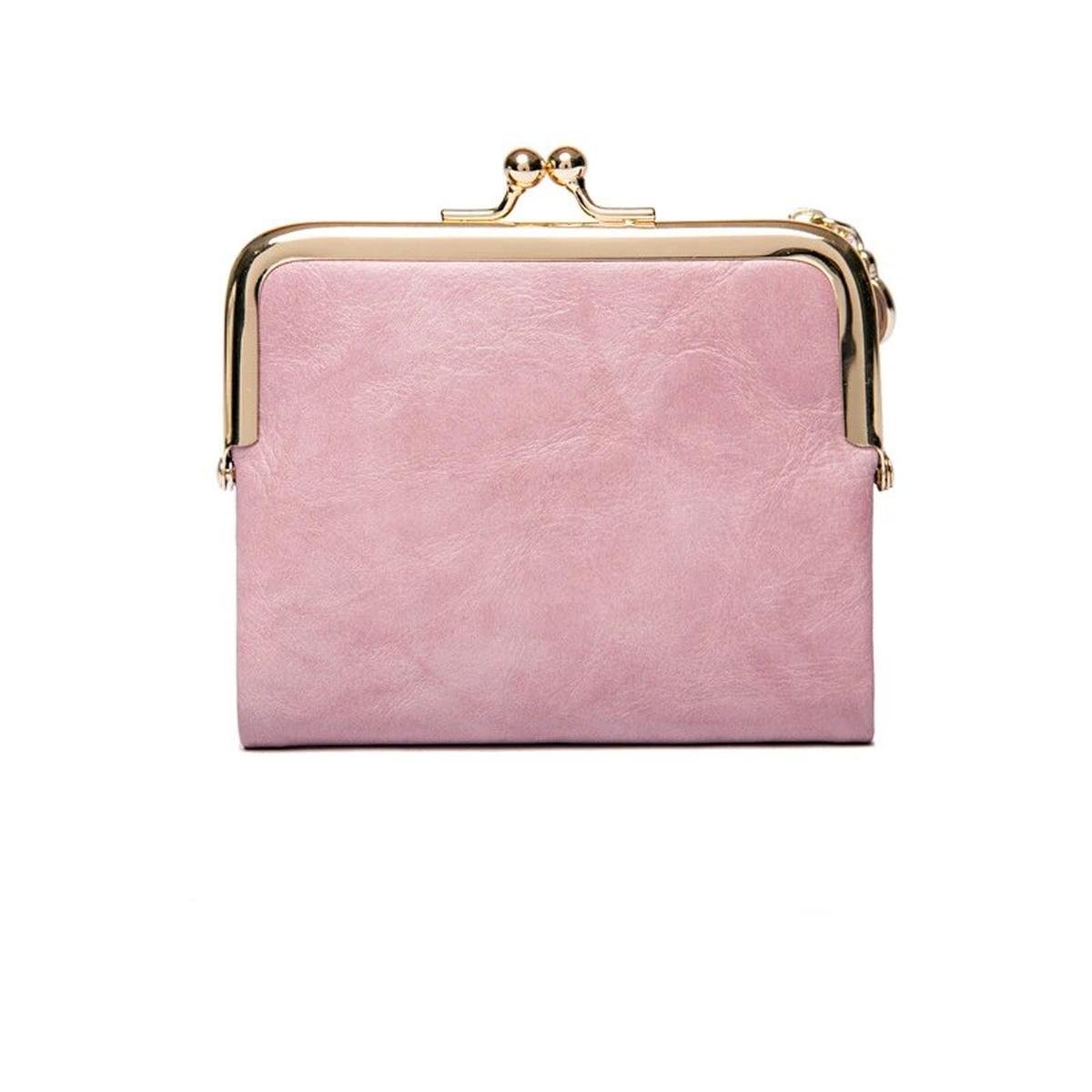 Vintage Kiss Lock Short Wallet PU Leather Bifold