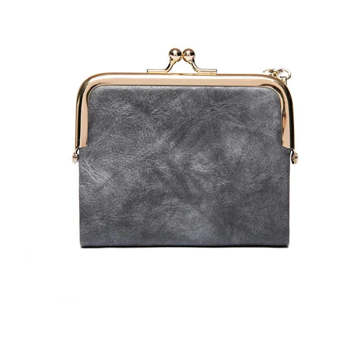 Vintage Kiss Lock Short Wallet PU Leather Bifold