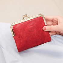 Vintage Kiss Lock Short Wallet PU Leather Bifold