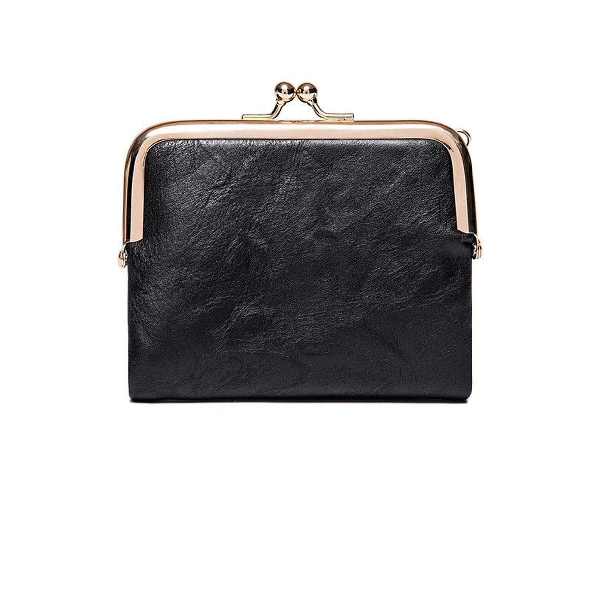 Vintage Kiss Lock Short Wallet PU Leather Bifold