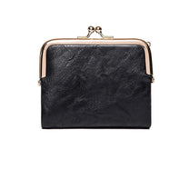 Vintage Kiss Lock Short Wallet PU Leather Bifold