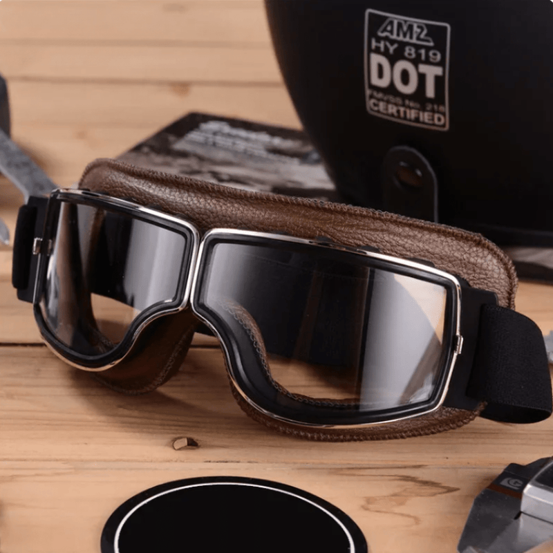 Vintage Leather Motorcycle Goggles With Shatterproof Lenses