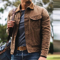 Vintage Rugged Button Closure Men&#39;s Jacket