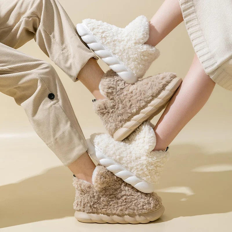 Warm Cotton And Plush Slippers For Women - Indoor And Outdoor Use