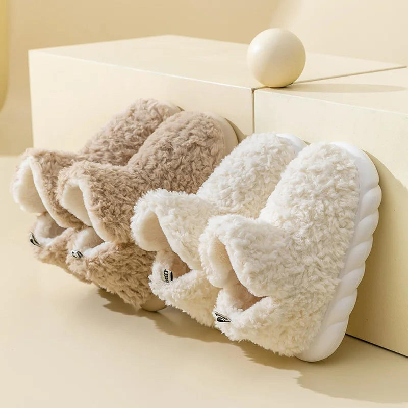 Warm Cotton And Plush Slippers For Women - Indoor And Outdoor Use
