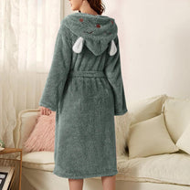 Warm Flannel Bathrobe With Hood And Bunny Ears