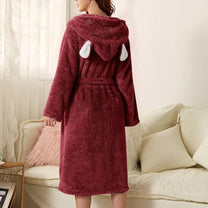 Warm Flannel Bathrobe With Hood And Bunny Ears