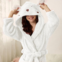 Warm Flannel Bathrobe With Hood And Bunny Ears