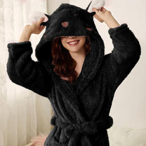 Warm Flannel Bathrobe With Hood And Bunny Ears