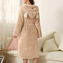 Warm Flannel Bathrobe With Hood And Bunny Ears