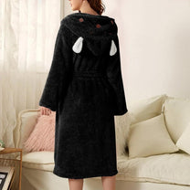Warm Flannel Bathrobe With Hood And Bunny Ears