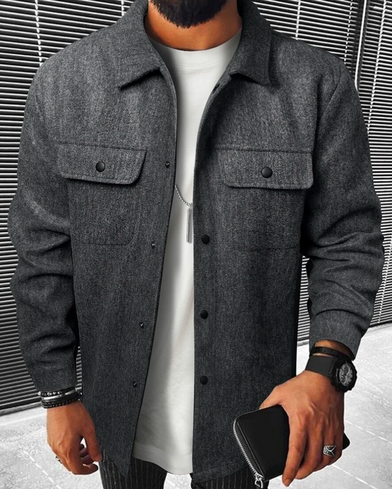 Warm Men&#39;s Shirt With Pockets For Autumn And Winter