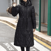 Water-Resistant Hooded Knee-Length Padded Jacket