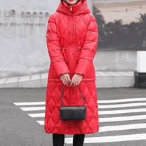 Water-Resistant Hooded Knee-Length Padded Jacket