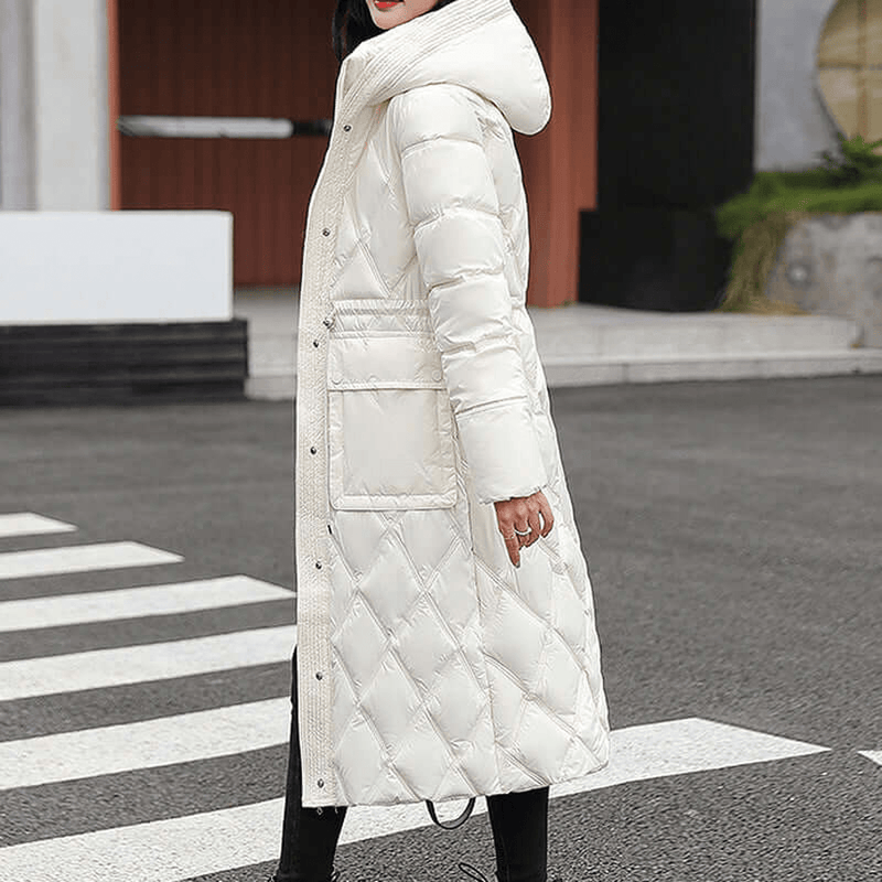 Water-Resistant Hooded Knee-Length Padded Jacket
