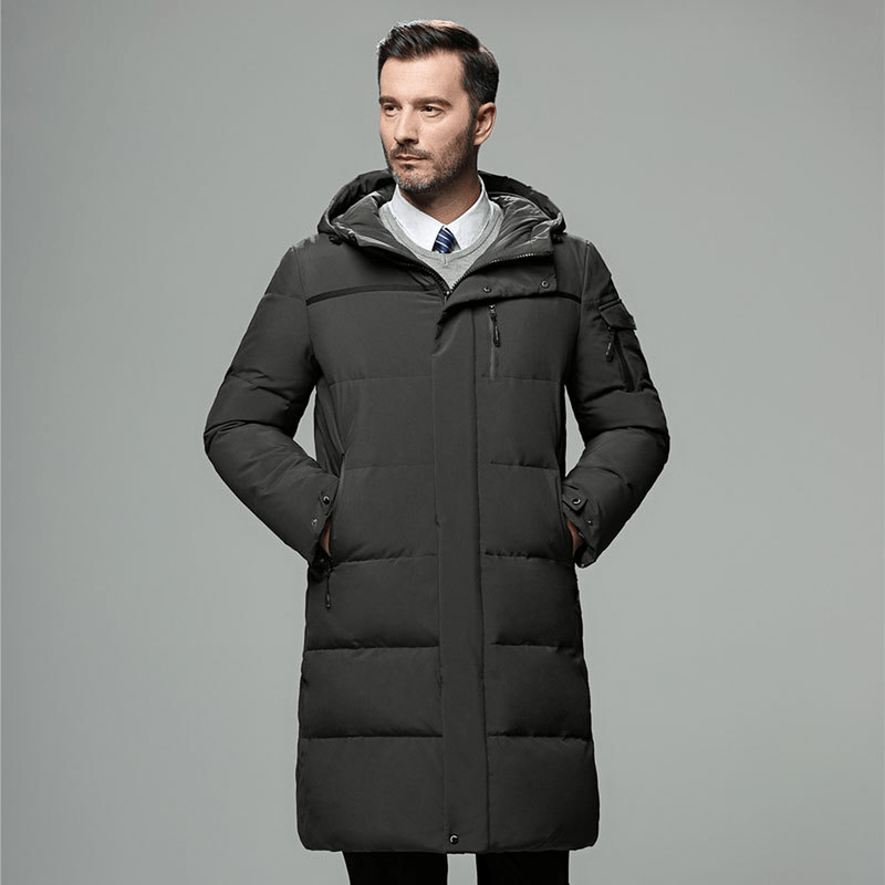 Water-Resistant Insulated Long Coat With Hood