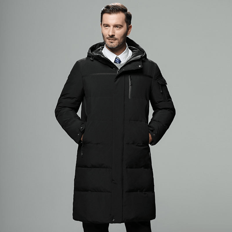 Water-Resistant Insulated Long Coat With Hood
