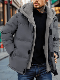 Water-Resistant Insulated Puffer Jacket With Fleece Hood