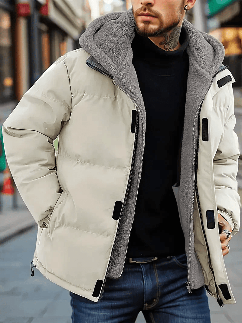 Water-Resistant Insulated Puffer Jacket With Fleece Hood