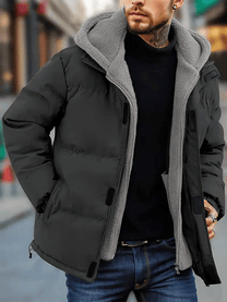 Water-Resistant Insulated Puffer Jacket With Fleece Hood