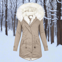 Water-Resistant Long Parka Jacket With Faux Fur Hood