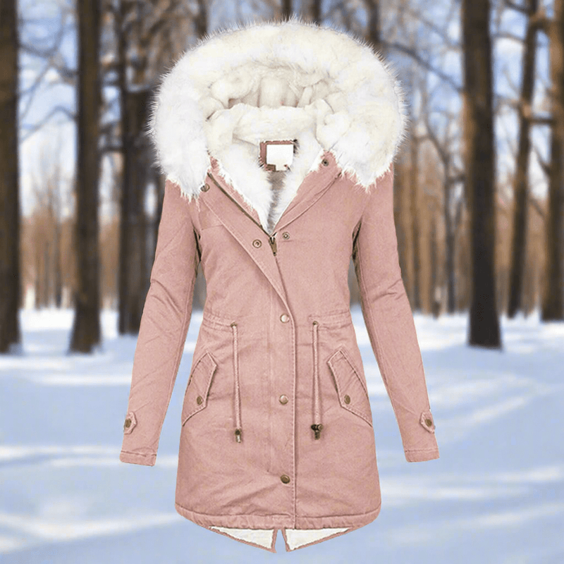 Water-Resistant Long Parka Jacket With Faux Fur Hood