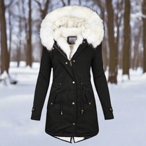 Water-Resistant Long Parka Jacket With Faux Fur Hood