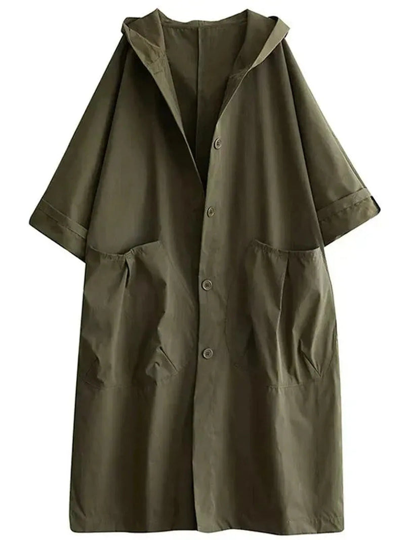 Water-Resistant Oversized Hooded Trench Coat