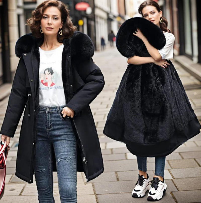 Water-Resistant Quilted Coat With Faux Fur Hood