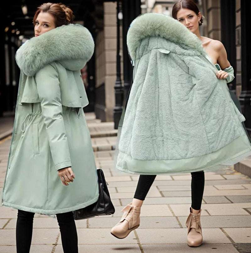 Water-Resistant Quilted Coat With Faux Fur Hood