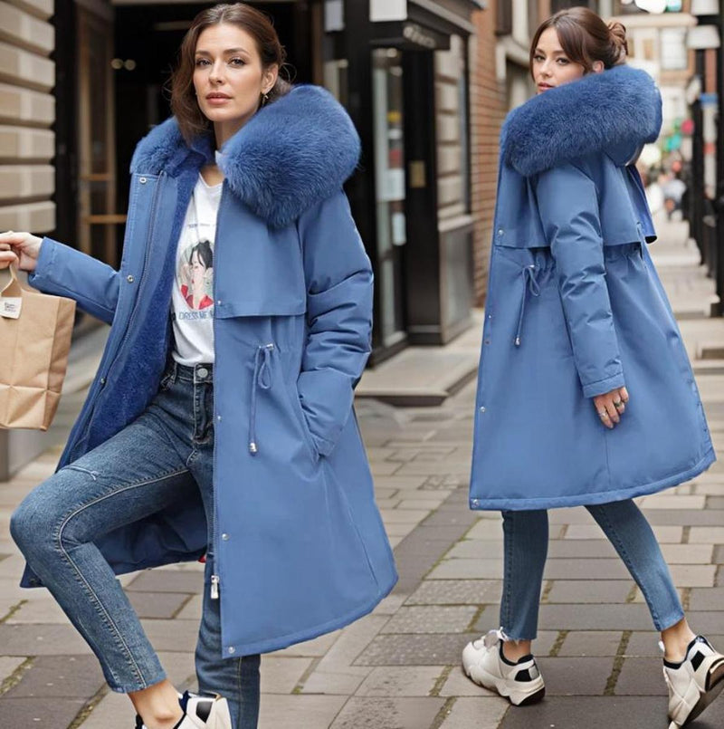 Water-Resistant Quilted Coat With Faux Fur Hood