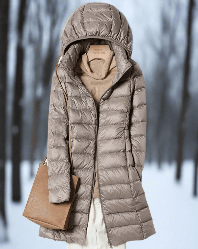 Water-Resistant Quilted Hooded Long Jacket