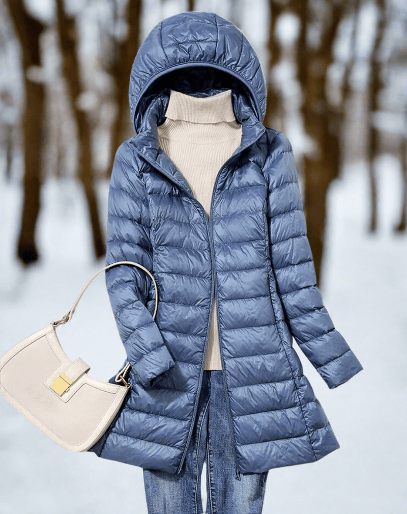 Water-Resistant Quilted Hooded Long Jacket